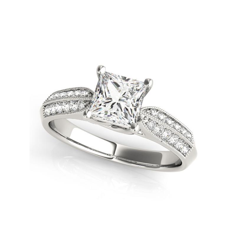 Taille princesse GIA Bague à diamant solitaire et pavé entrelacé de 0,90ct Princesse en vente