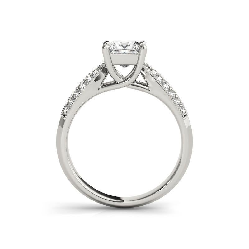 GIA Bague à diamant solitaire et pavé entrelacé de 0,90ct Princesse Neuf - En vente à New York, NY