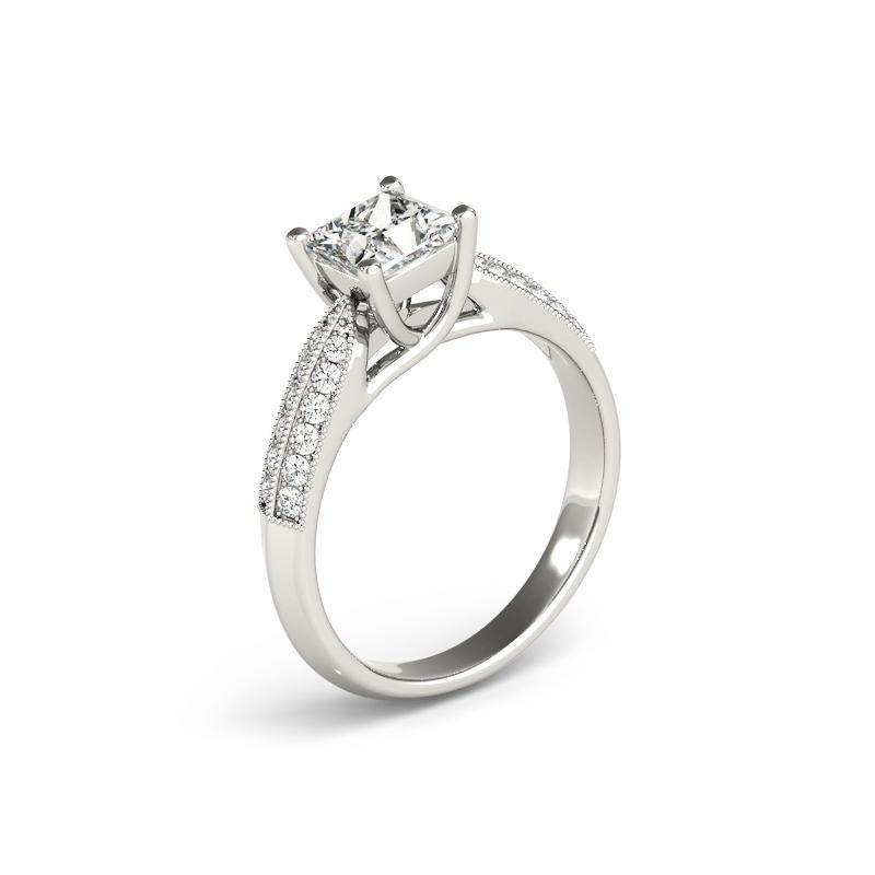 GIA Bague à diamant solitaire et pavé entrelacé de 0,90ct Princesse Pour femmes en vente