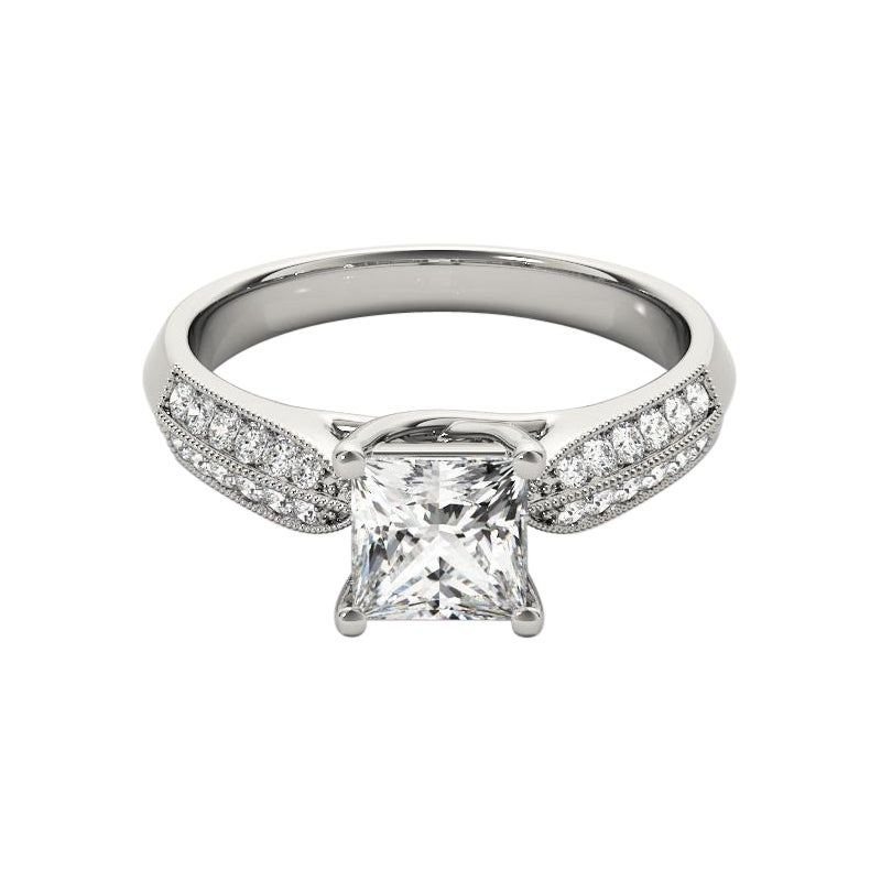 GIA Bague à diamant solitaire et pavé entrelacé de 0,90ct Princesse