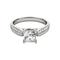 GIA Bague à diamant solitaire et pavé entrelacé de 0,90ct Princesse