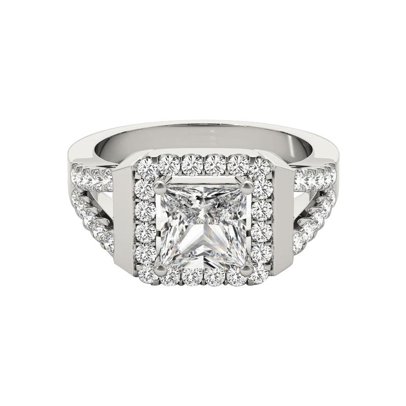 GIA 0,90ct Prinzessin Quadratisch Kissen Halo Kathedrale  Diamantring