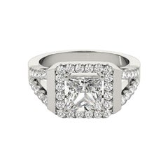 GIA 0,90ct Principessa Quadrata Cuscino aureola Cattedrale  Anello con diamante