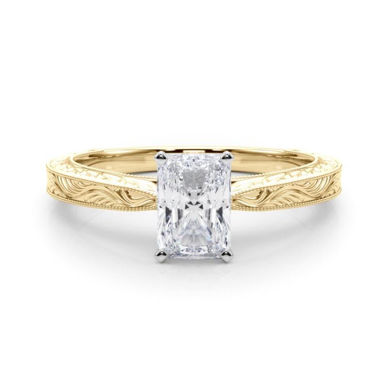 GIA 0.90ct Radiant Classic Solitaire Antique Engraved Yellow Gold Diamond Ring