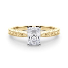 GIA 0.90ct Radiant Classic Solitaire Antique Engraved Yellow Gold Diamond Ring