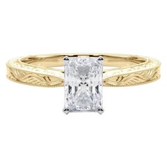 GIA 0,90ct Radiant Classic Solitär Antik graviert Gelbgold Diamantring