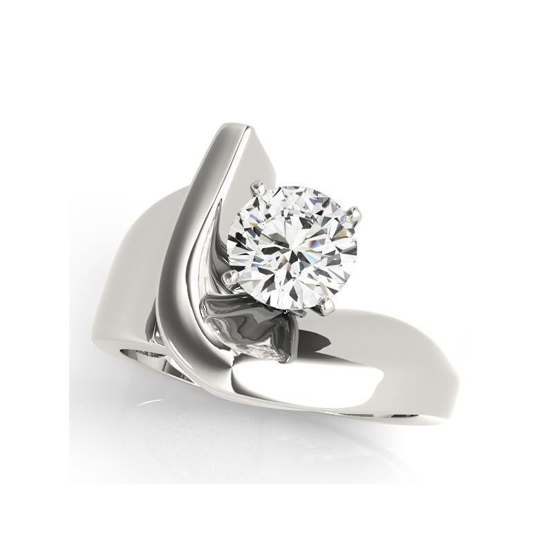 Taille ronde GIA 0.90ct Round Modern Solitaire Curved Band 18K White Gold Diamond Ring en vente