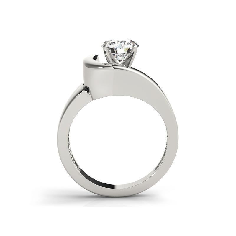GIA 0.90ct Round Modern Solitaire Curved Band 18K White Gold Diamond Ring Neuf - En vente à New York, NY