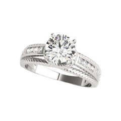 GIA 0,90ct Solitario rotondo e anello a canale Nautical Rope in oro bianco con diamanti