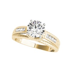 GIA 0,90ct Solitario rotondo e anello a canale Nautical Rope in oro giallo con diamante