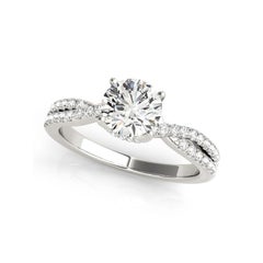 GIA 0,90 ct Anillo de diamantes redondo solitario entrelazado con vástago partido de oro blanco de 18 quilates