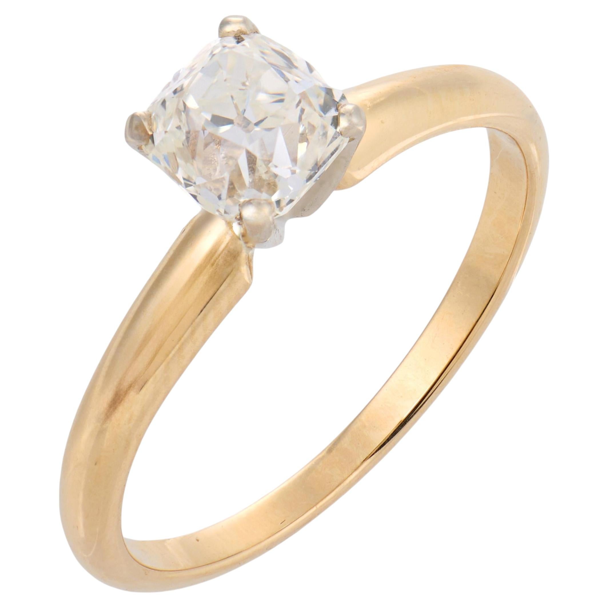 GIA 0.91 carat old mine cut diamond 14k yellow gold solitaire engagement ring