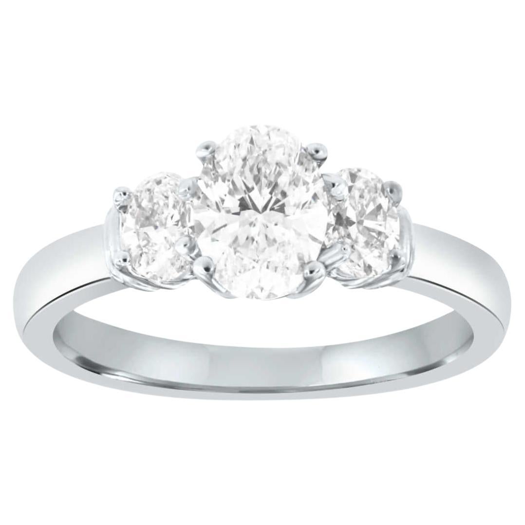 GIA 0.91 Carat Oval Diamond Trilogy 18K Diamond Ring For Sale