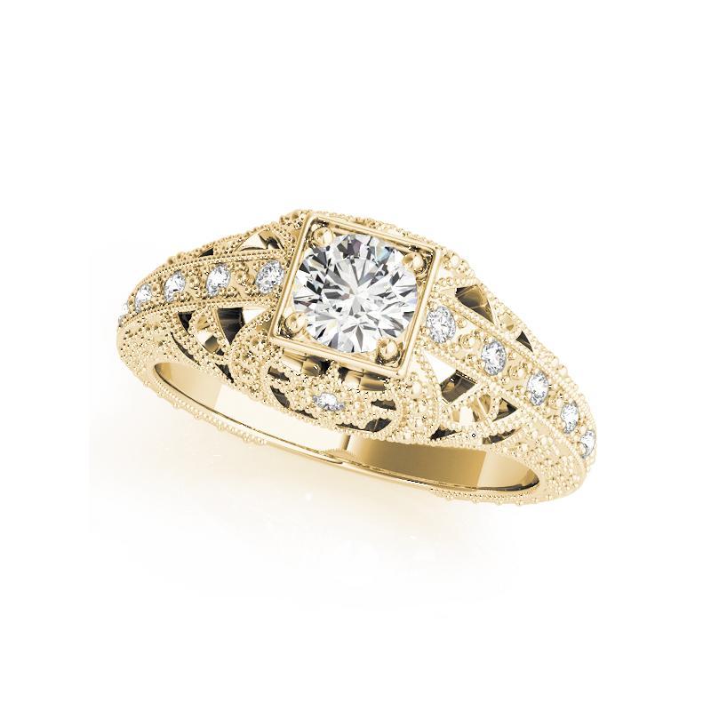 Taille princesse GIA Bague en or jaune 18 carats diamant 0.91 carat Princesse Milgrain ajourée Antique en vente