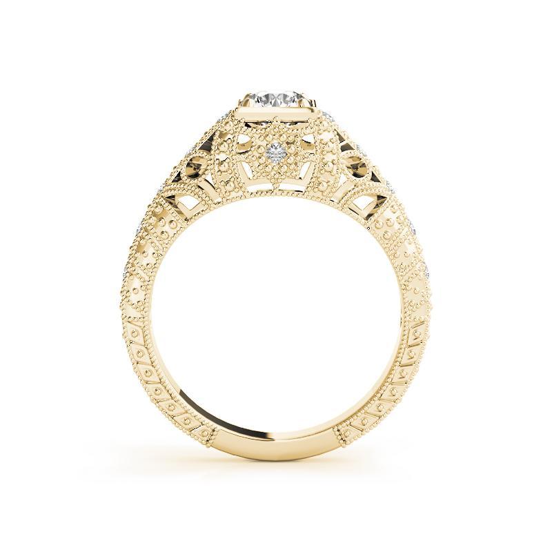 GIA Bague en or jaune 18 carats diamant 0.91 carat Princesse Milgrain ajourée Antique Neuf - En vente à New York, NY