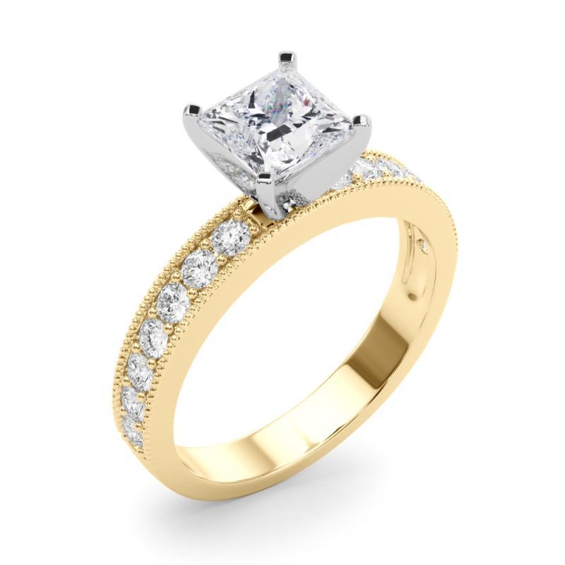 Donna GIA 0,91 carati Anello con diamanti in oro giallo 18 carati Princess Vintage Milgrain Channel in vendita
