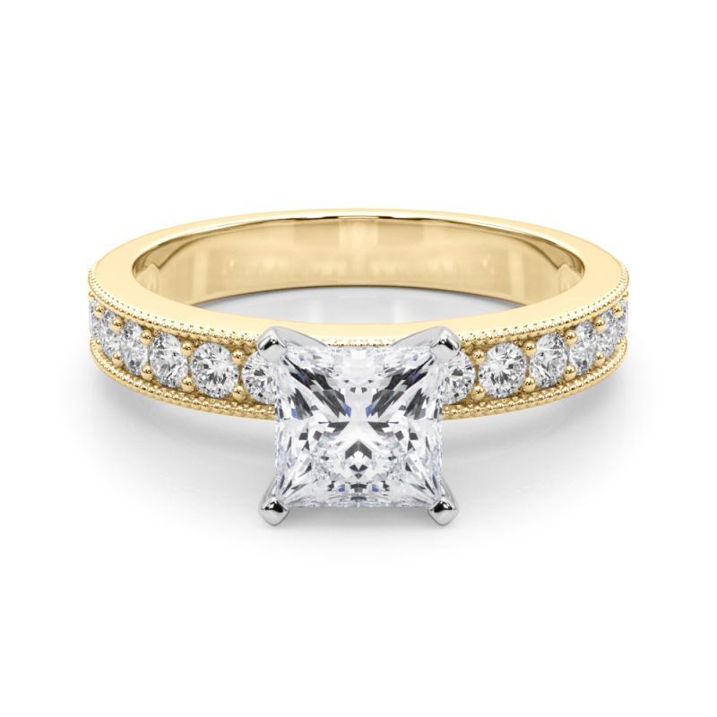 GIA 0,91 Karat Princess Vintage Milgrain Channel 18K Gelbgold Diamantring