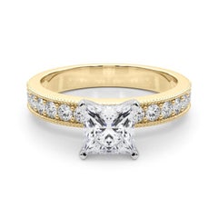 GIA 0.91 Carat Princesse Vintage Milgrain Channel Bague diamant en or jaune 18K