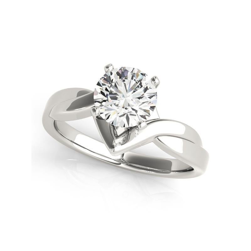 Round Cut GIA 0.91 Carat Round Solitaire Chevron Love Knot 18K White Gold Diamond Ring For Sale