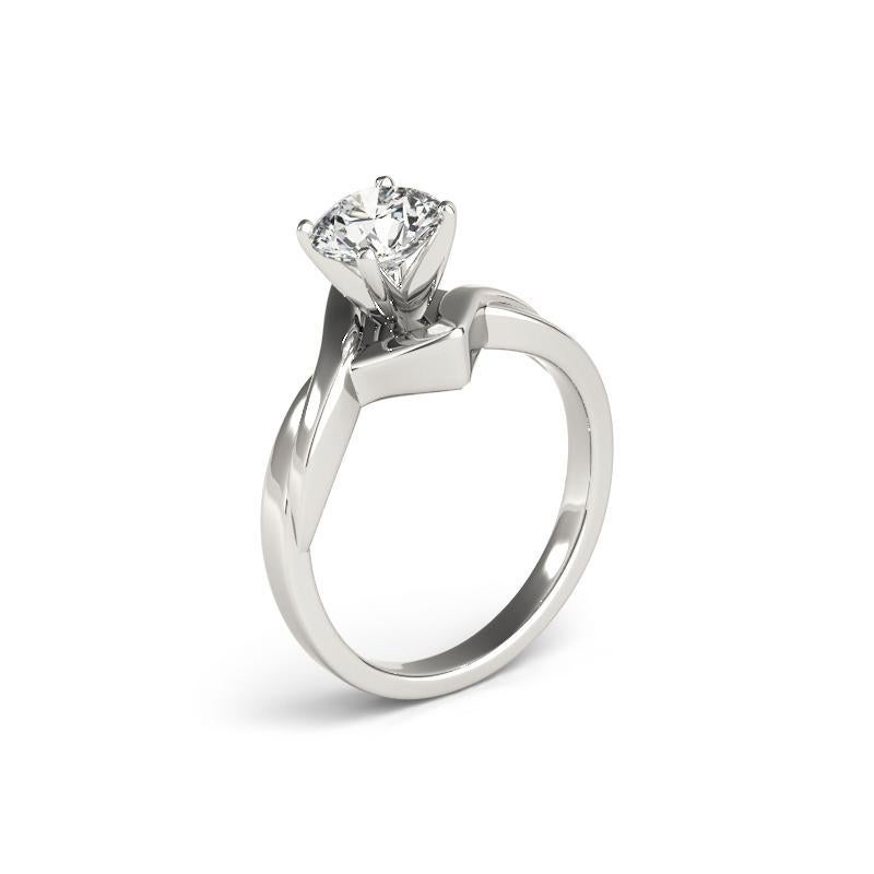 Women's GIA 0.91 Carat Round Solitaire Chevron Love Knot 18K White Gold Diamond Ring For Sale