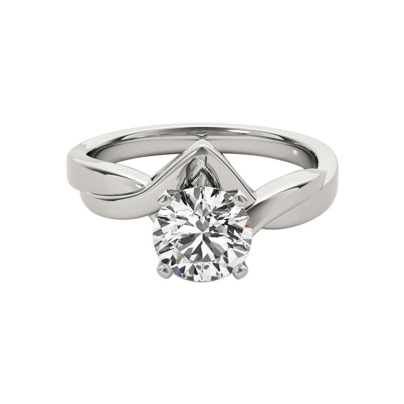 GIA 0.91 Carat Round Solitaire Chevron Love Knot 18K White Gold Diamond Ring