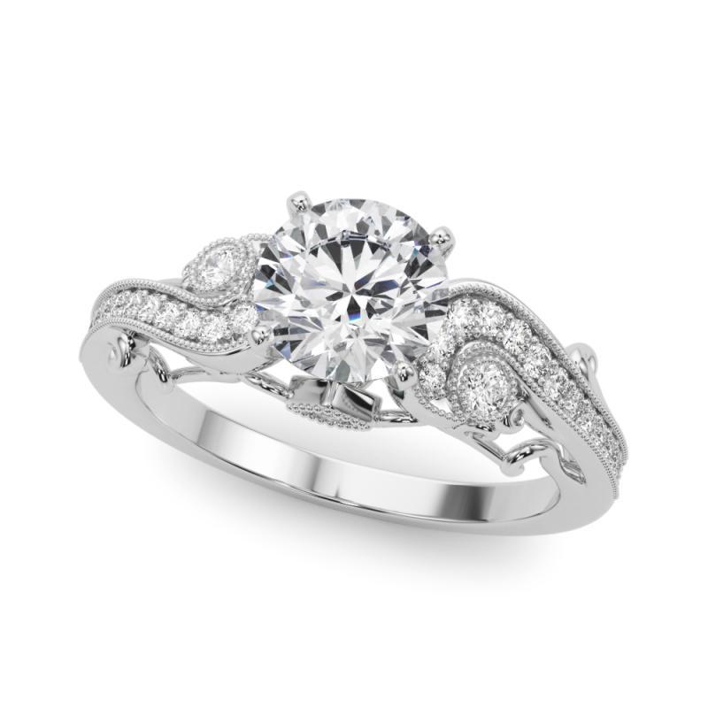 Donna GIA 0,91 Carati Tondo a Tre Pietre Curvo Bypass Anello con Diamante in Oro Bianco 18K in vendita