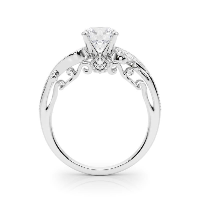 GIA 0,91 Carati Tondo a Tre Pietre Curvo Bypass Anello con Diamante in Oro Bianco 18K in vendita 1