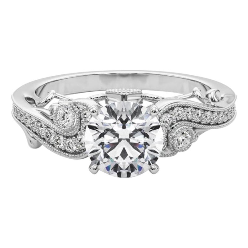 GIA 0,91 Carati Tondo a Tre Pietre Curvo Bypass Anello con Diamante in Oro Bianco 18K in vendita