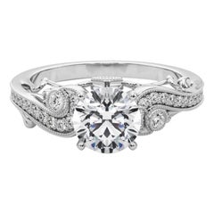 GIA 0,91 Carati Tondo a Tre Pietre Curvo Bypass Anello con Diamante in Oro Bianco 18K