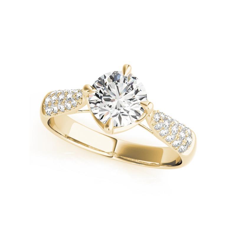 Taille ronde GIA 0.91 Carat Round Tulip Solitaire Cathedral 18K Yellow Gold Diamond Ring en vente