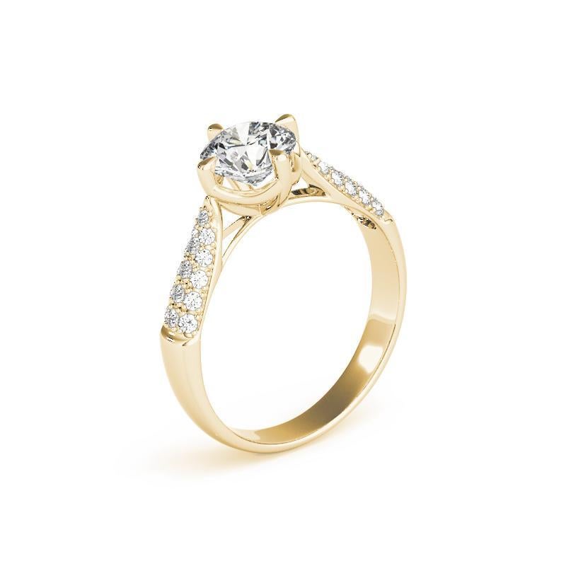 GIA 0.91 Carat Round Tulip Solitaire Cathedral 18K Yellow Gold Diamond Ring Pour femmes en vente