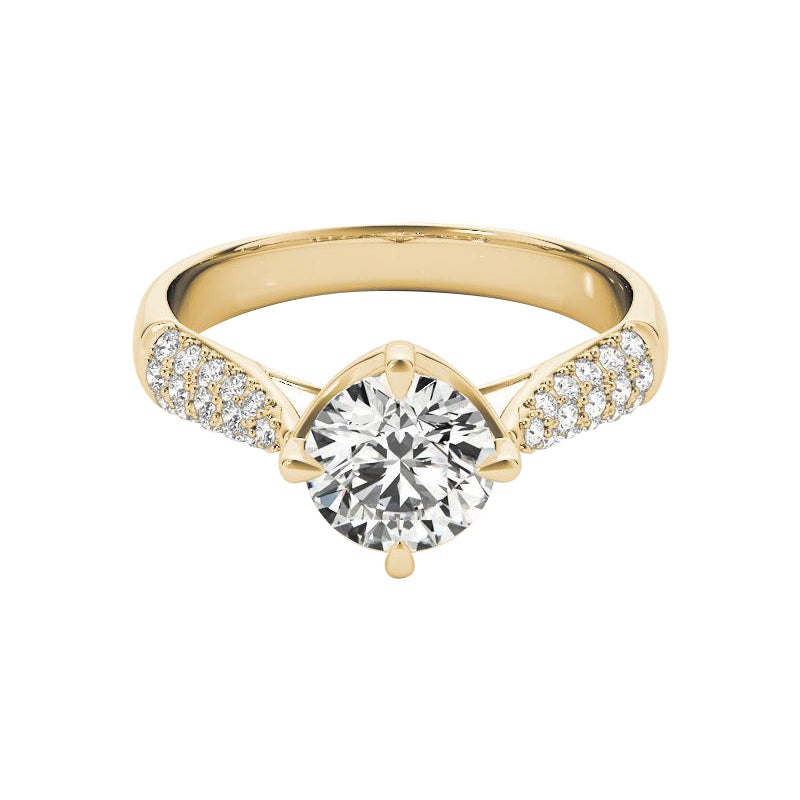 GIA 0,91 Carati Tondo Tulipano Solitario Cattedrale Anello di Diamanti in Oro Giallo 18K