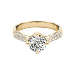 GIA 0,91 Carati Tondo Tulipano Solitario Cattedrale Anello di Diamanti in Oro Giallo 18K