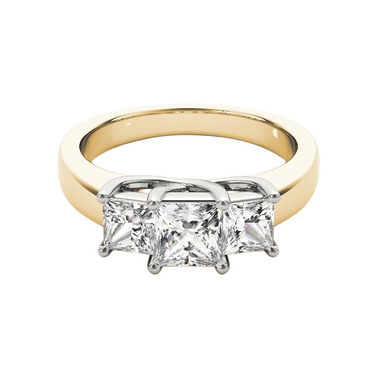 GIA 0,91 Carati Tre Pietre Condivise Principessa Anello di Diamanti in Oro Giallo 18K