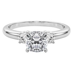 GIA 0.91ct Cushion 3-Stone Past, Present & Future 18K White Gold Diamond Ring