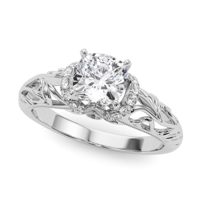 Taglio cuscino GIA 0.91ct Cuscino Chevron Halo Filigrana Floreale  Anello con diamante in vendita