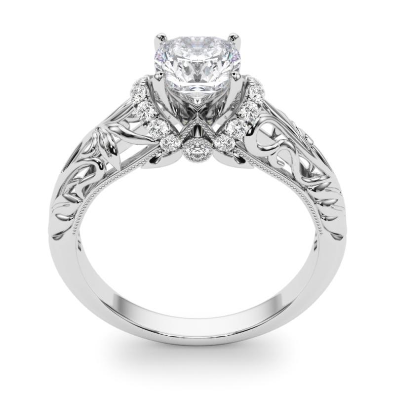 Donna GIA 0.91ct Cuscino Chevron Halo Filigrana Floreale  Anello con diamante in vendita