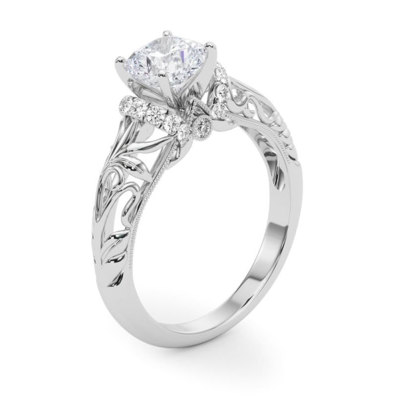 GIA 0.91ct Cuscino Chevron Halo Filigrana Floreale  Anello con diamante in vendita 1