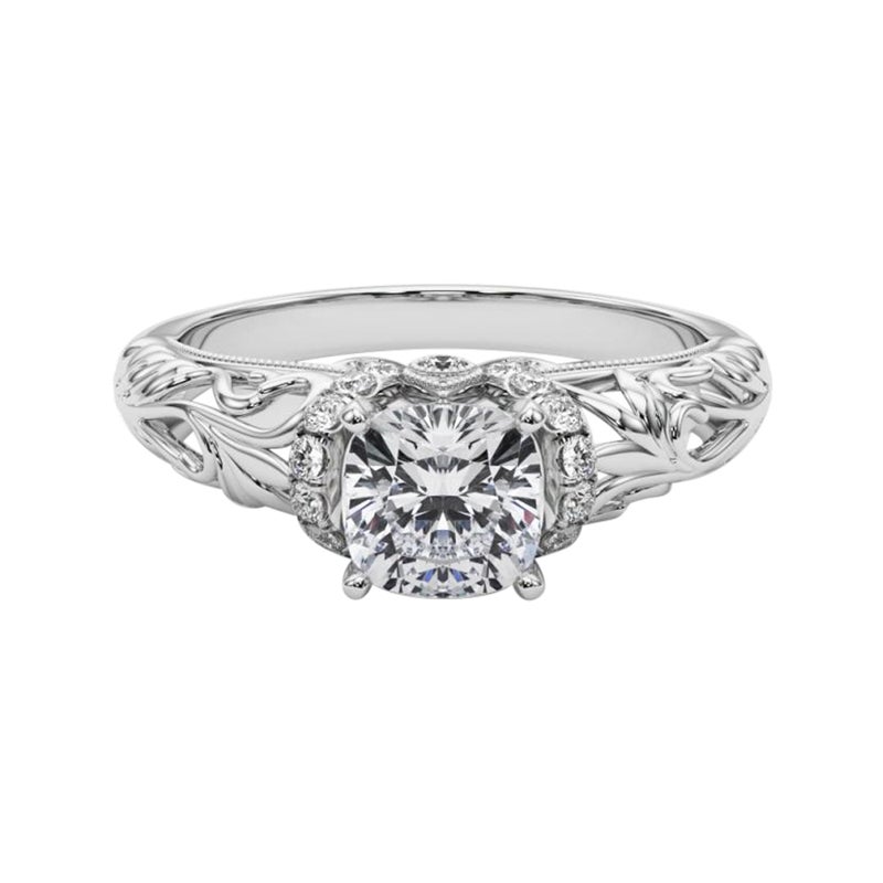 GIA 0.91ct Cuscino Chevron Halo Filigrana Floreale  Anello con diamante