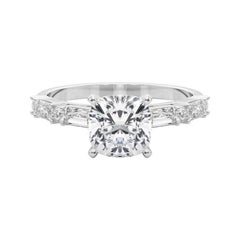 GIA 0.91ct Cushion Round & Baguette Channel Band  Diamond Ring