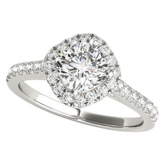 GIA 0,91ct Cuscino Quadrato Halo Filigrana Fiore Pave Oro Bianco Anello di Diamanti