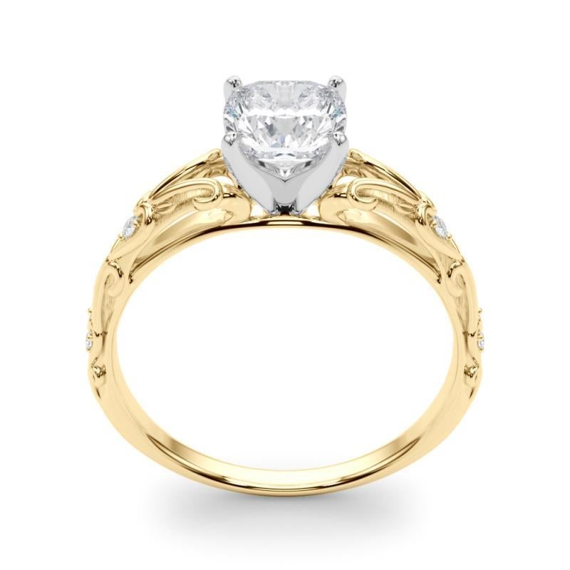 Donna GIA 0,91ct Cushion Vintage 3-Stone Heart & Vine Anello con diamanti in oro giallo 18K in vendita