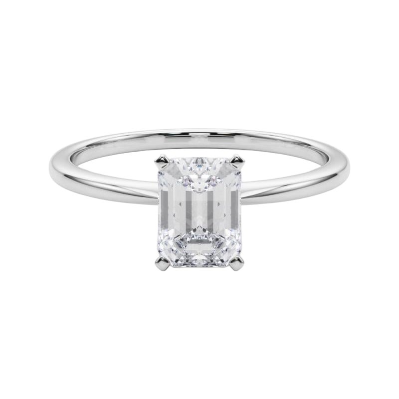 GIA 0.91ct Smaragd Prong Set Solitär Slim Band  Diamantring