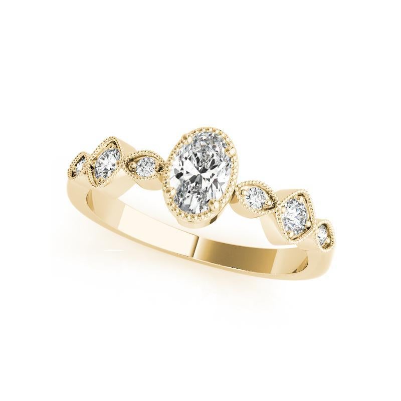 GIA 0,91ct Oval Lünette Set Multi-Stone Milgrain 18K Gelbgold Diamantring (Ovalschliff) im Angebot