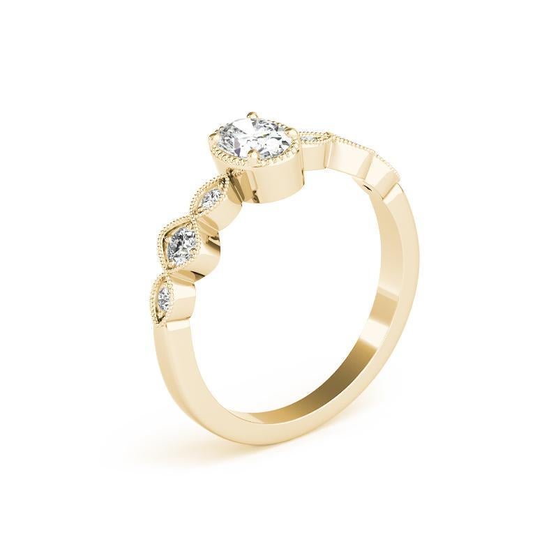 GIA 0,91ct Oval Lünette Set Multi-Stone Milgrain 18K Gelbgold Diamantring Damen im Angebot