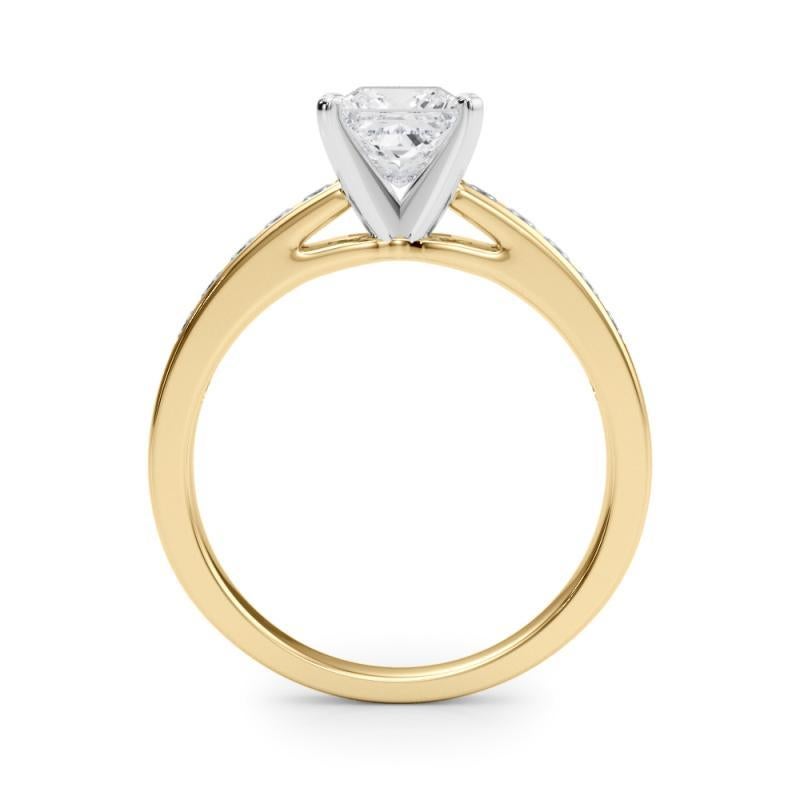 GIA 0.91ct Princess Princess Channel Solitaire Center Yellow Gold Diamond Ring In New Condition For Sale In New York, NY