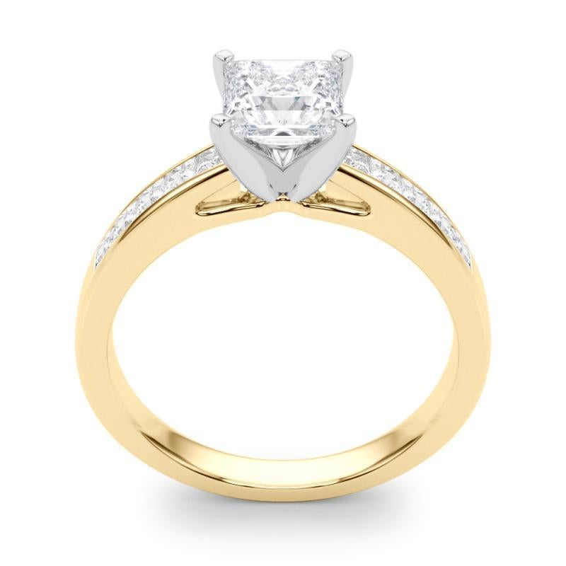 Women's GIA 0.91ct Princess Princess Channel Solitaire Center Yellow Gold Diamond Ring For Sale