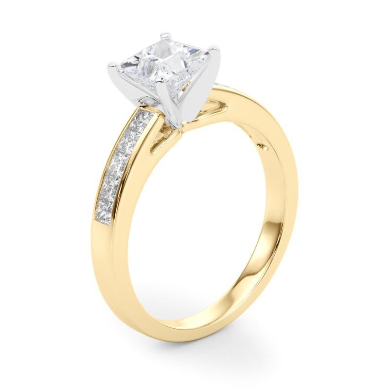 GIA 0.91ct Princess Princess Channel Solitaire Center Yellow Gold Diamond Ring For Sale 1