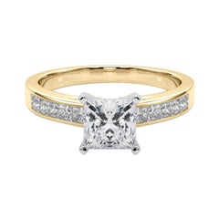 GIA 0.91ct Princesa Canal Solitario Centro Anillo Diamante Oro Amarillo