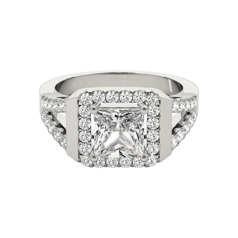 GIA 0.91ct Princesse Carré Coussin Halo Cathédrale  Bague en diamant